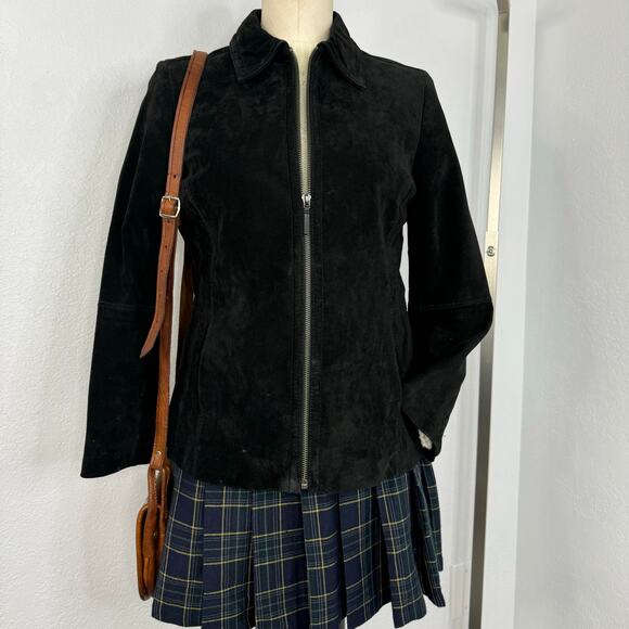 Y2K Suede Black Zip Blazer Jacket Size Medium - Picture 3 of 8